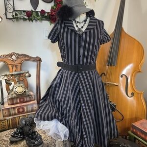 Gowntown Vintage-Inspired Black & White Striped Fit-and-Flare Dress